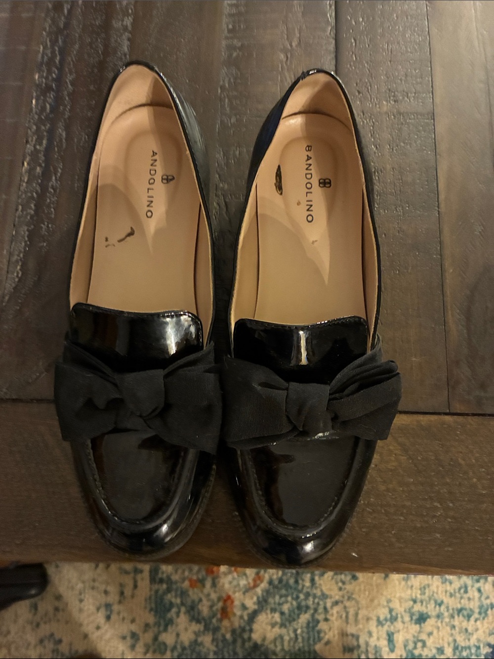 Bandolino Black Patent Loafers with Fabric Bow
